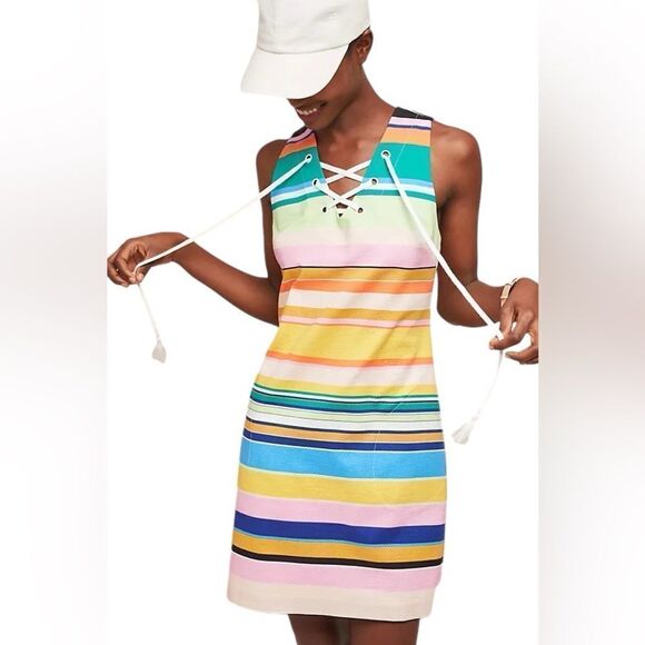 Tracy Reese x Anthropologie Coastal Shift Dress Striped Rainbow - Picture 1 of 13